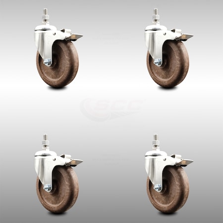 Service Caster 5 Inch 316SS High Temp Glass Filled Nylon 12mm Stem Caster Set Lock Brake SCC-SS316TSTTL20S514-GFNSHT-M1215-4
